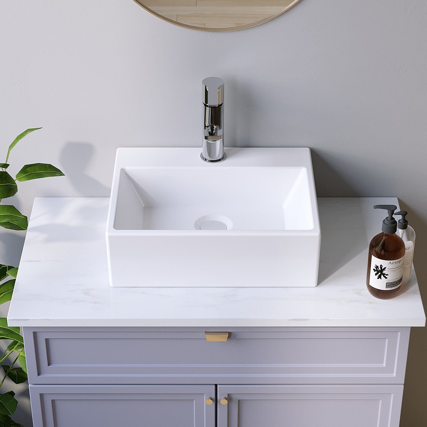 AQUALAVOS Waschbecken Waschbecken Keramik Aufsatzwaschbecken für das Badezimmer und Gäste-WC, Weiß I Modernes Design I Einfache Installation, Einfach zu säubern