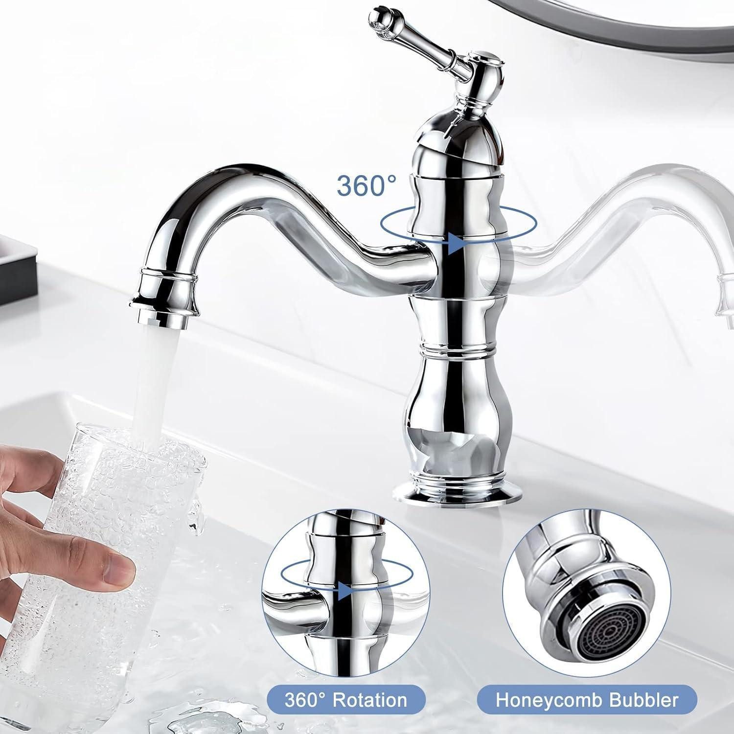 LuxusKollektion Waschtischarmatur Wasserhahn Bad Waschtischarmatur Mischbatterie 360° Chrom Messing – Bild 5 von 5