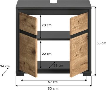 welltime Waschbeckenunterschrank Jaru Badmöbel, 2 Türen, Breite 60 cm