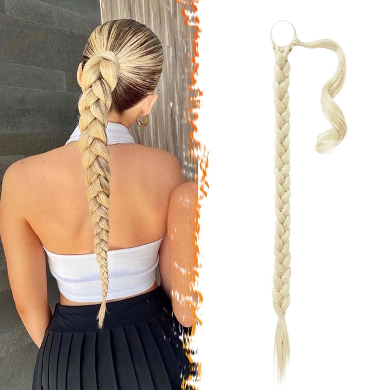 LuxusKollektion Kunsthaar-Extension 66cm Geflochtene Pferdeschwanz-Verlängerung Bleichblond