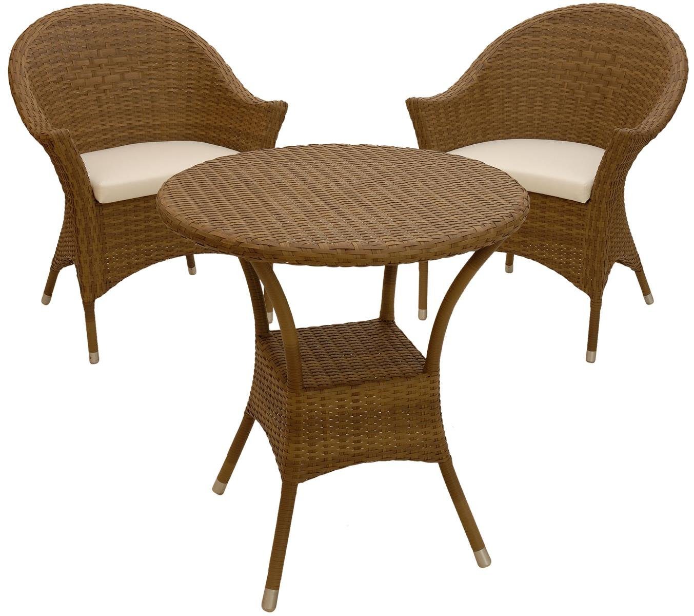 Krines Home Sitzgruppe Hochwertiges Gartenset Amalfi aus haltbarem Poly-Rattan mit Polster, (3-tlg), Stabile Outdoor Lounge