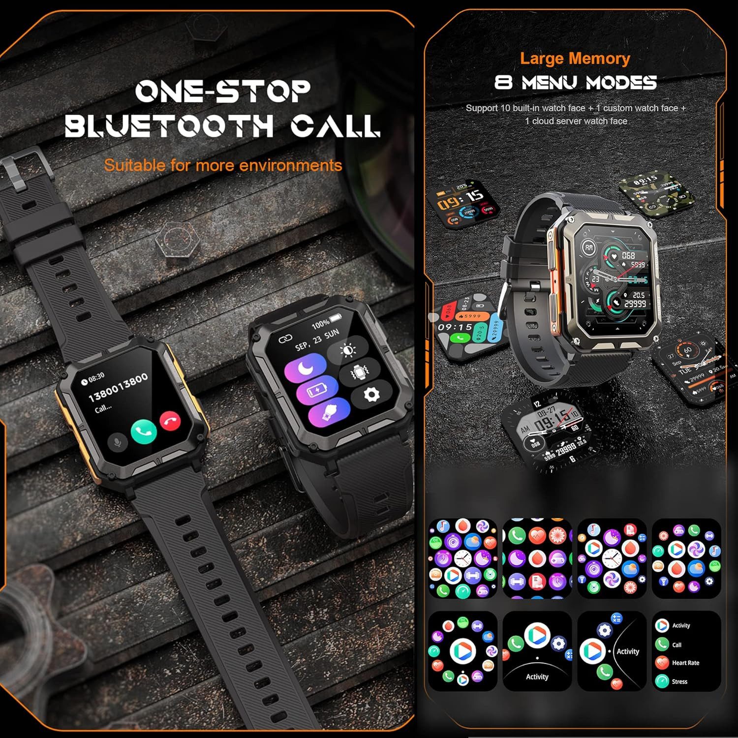 SGDDFIT Smartwatch (4,5 cm, android ios), Smartwatch Herren mit 1.81" HD Display, Bluetooth Anrufen