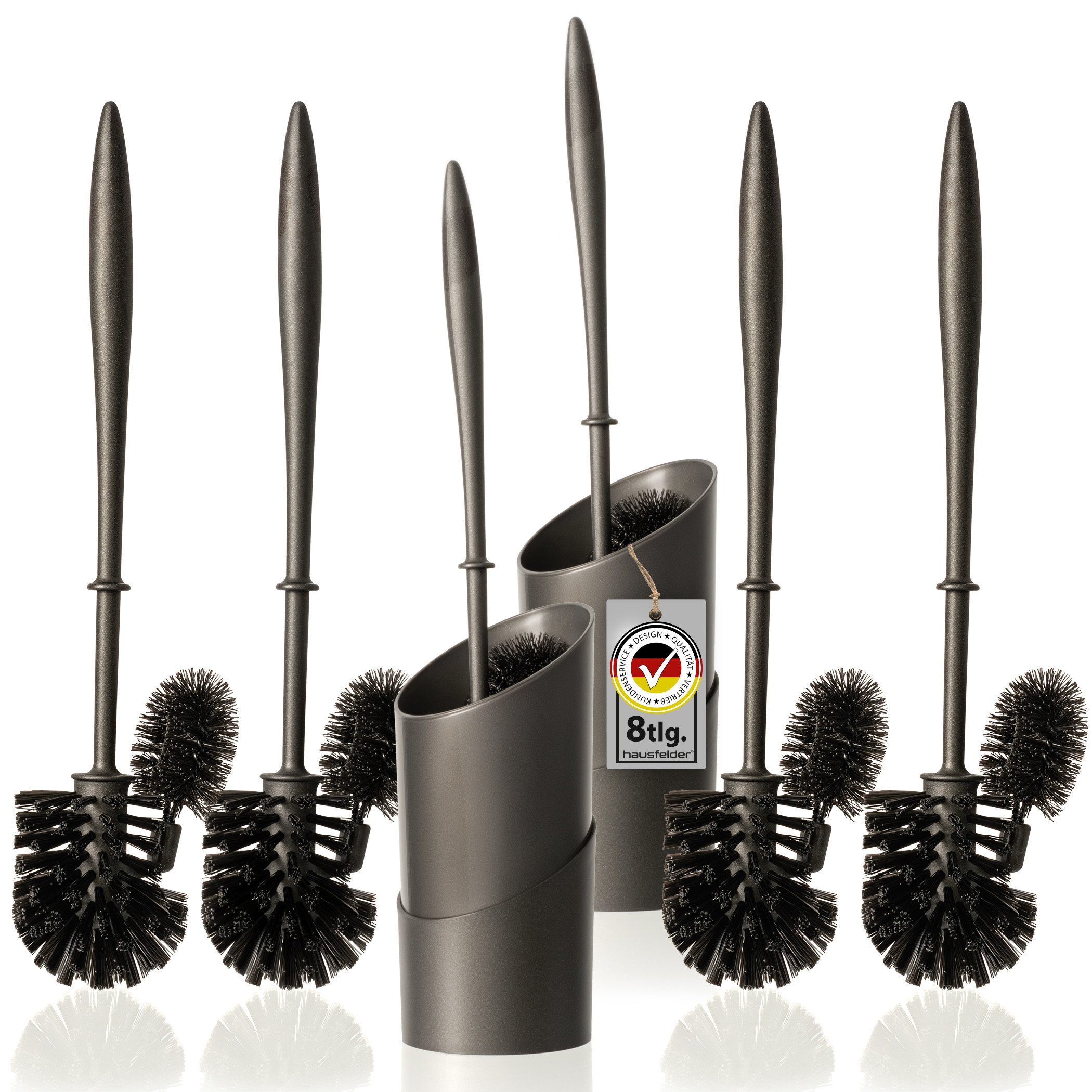 Hausfelder WC-Garnitur 2er Set Toilettenbürste, Basic Set 2 Bürstenhalter mit 6 WC Bürsten, Klobürsten, (WC-Set inkl Ersatzbürsten, 8-tlg., WC-Bürsten Garnitur aus Kunststoff), Klobürste mit Randreiniger