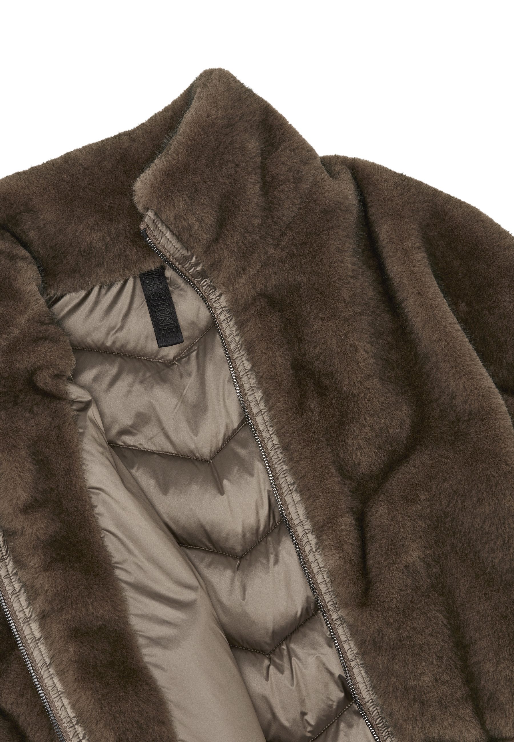 MILESTONE Fellimitatjacke MSDenise Damen Kunstfelljacke Übergangsjacke mit Tunnelzug