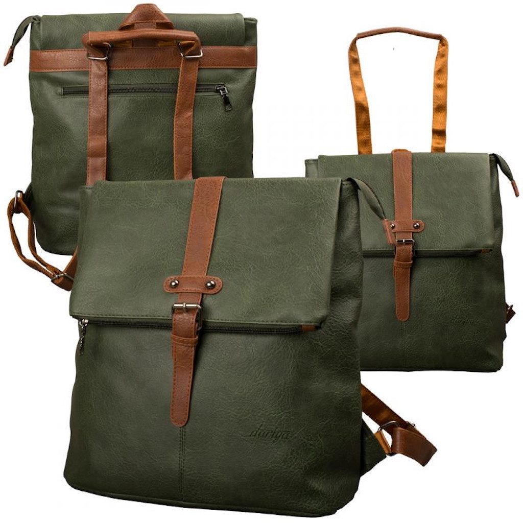 MF Rucksack 2-in-1 Rucksack Tasche mit Überschlag PU Leder in Schwarz o. Grün