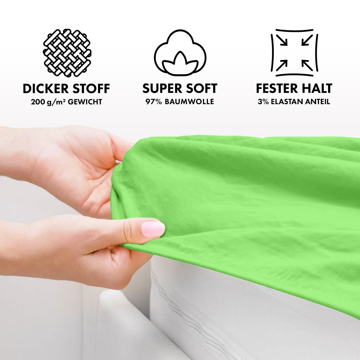 Jacobson Spannbettlaken PREMIUM 200 g/m² Jersey aus 97% Baumwolle & 3% Elasthan, Extra dichtes Bettlaken mit maximalem Halt – Bild 3 von 5