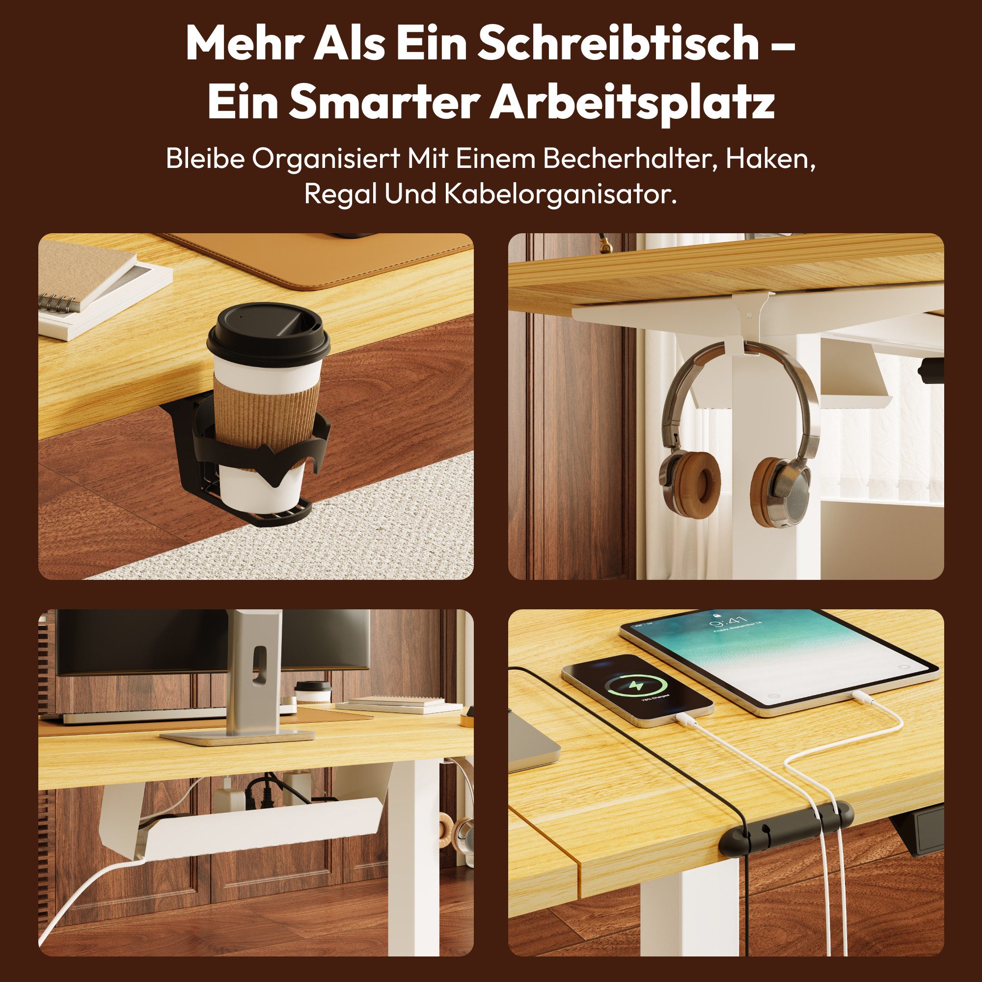 SANODESK Schreibtisch Elektrisch höhenverstellbarer Schreibtisch (inkl. vielseitigem Zubehör, 2-Fach-Teleskop mit Memory-Steuerung & Anti-kollisionssystem), sch – Bild 5 von 5