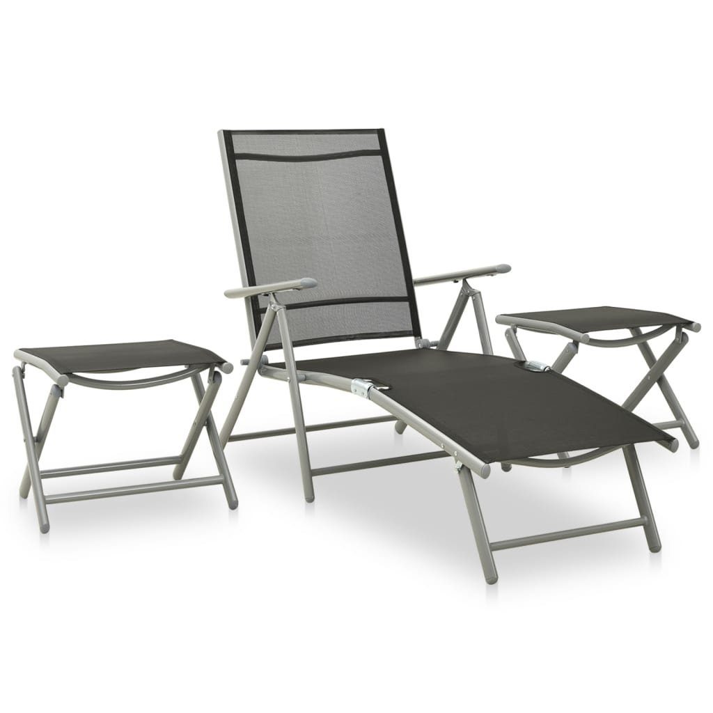 Silbern, Aluminium Textilene und vidaXL Garten-Lounge-Set (3-tlg) Gartenlounge-Set 3-tlg.
