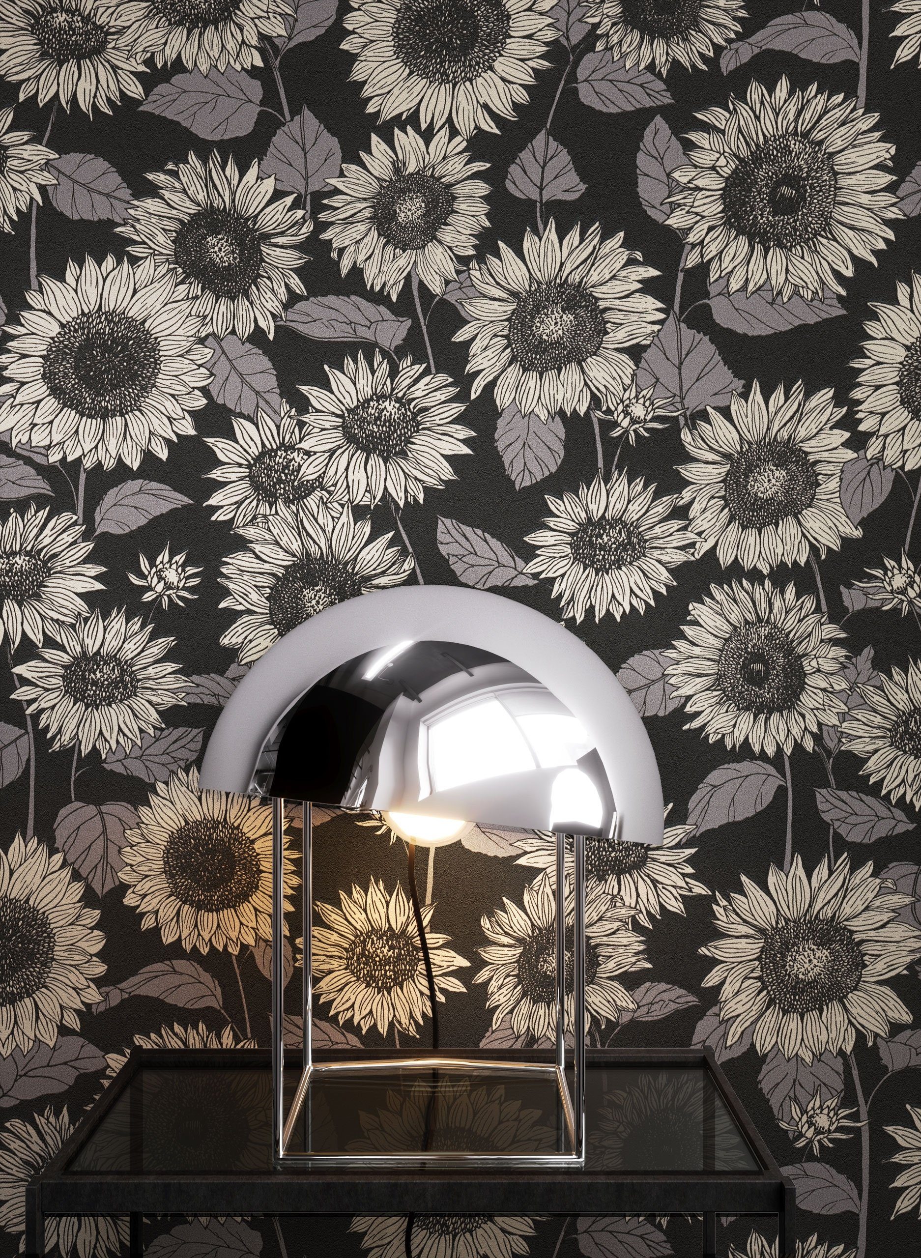Newroom Vliestapete, Schwarz Tapete Floral Blumen günstig online kaufen