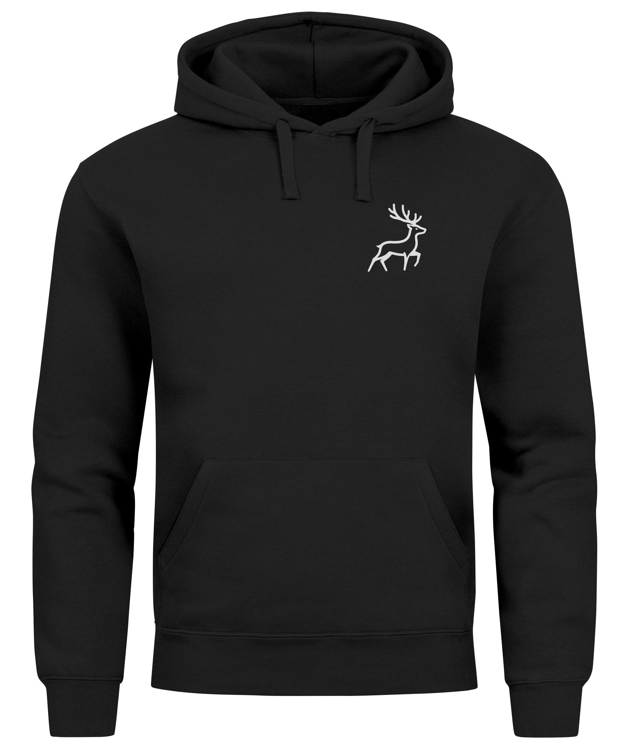 Neverless Hoodie Hoodie Herren Print Aufdruck Hirsch Wald-Tiere Kapuzen-Pullover