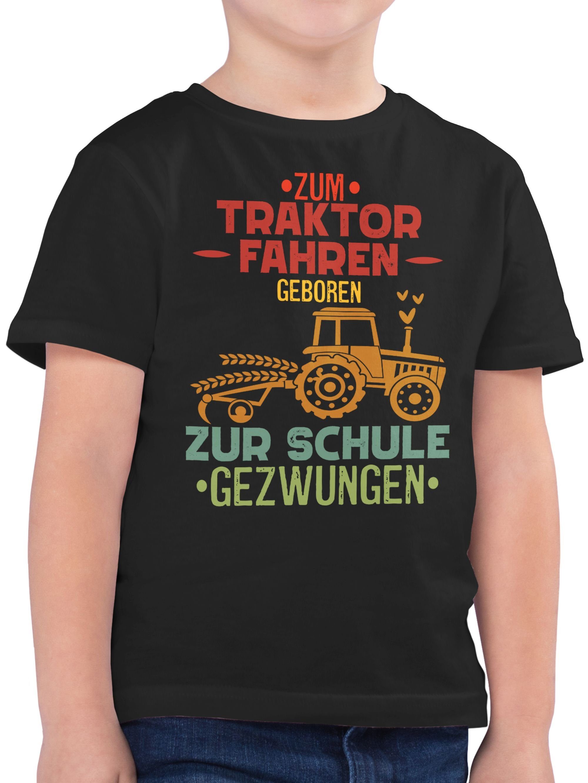 Shirtracer T-Shirt Zum Traktor fahren geboren zur Schule gezwungen Vintage Einschulung Junge Schulanfang Geschenke 02 Schwarz