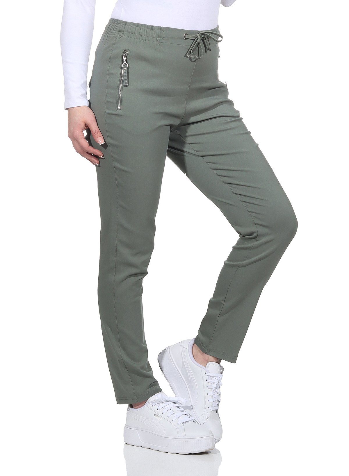 Alica Collection Chinohose Schlupfhose Damen Stretch Hose leichte Sommerhose mit Kordelzug, mit elastischem Bund, auch in großen Größen erhältlich