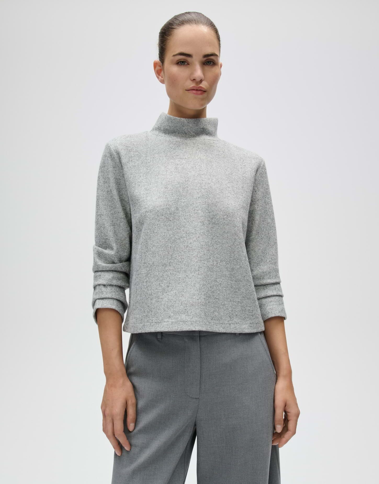 OPUS Langarmshirt Soboxy aus Jersey mit angerauter Oberfläche Verkürzte Boxy-Silhouette mit angerauter Oberfläche und Stretch