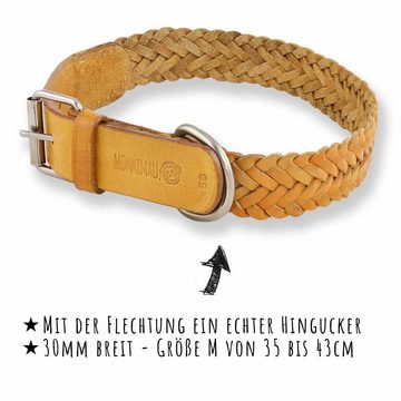 Monkimau Hunde-Halsband Hundehalsband aus Leder geflochten beige, Leder