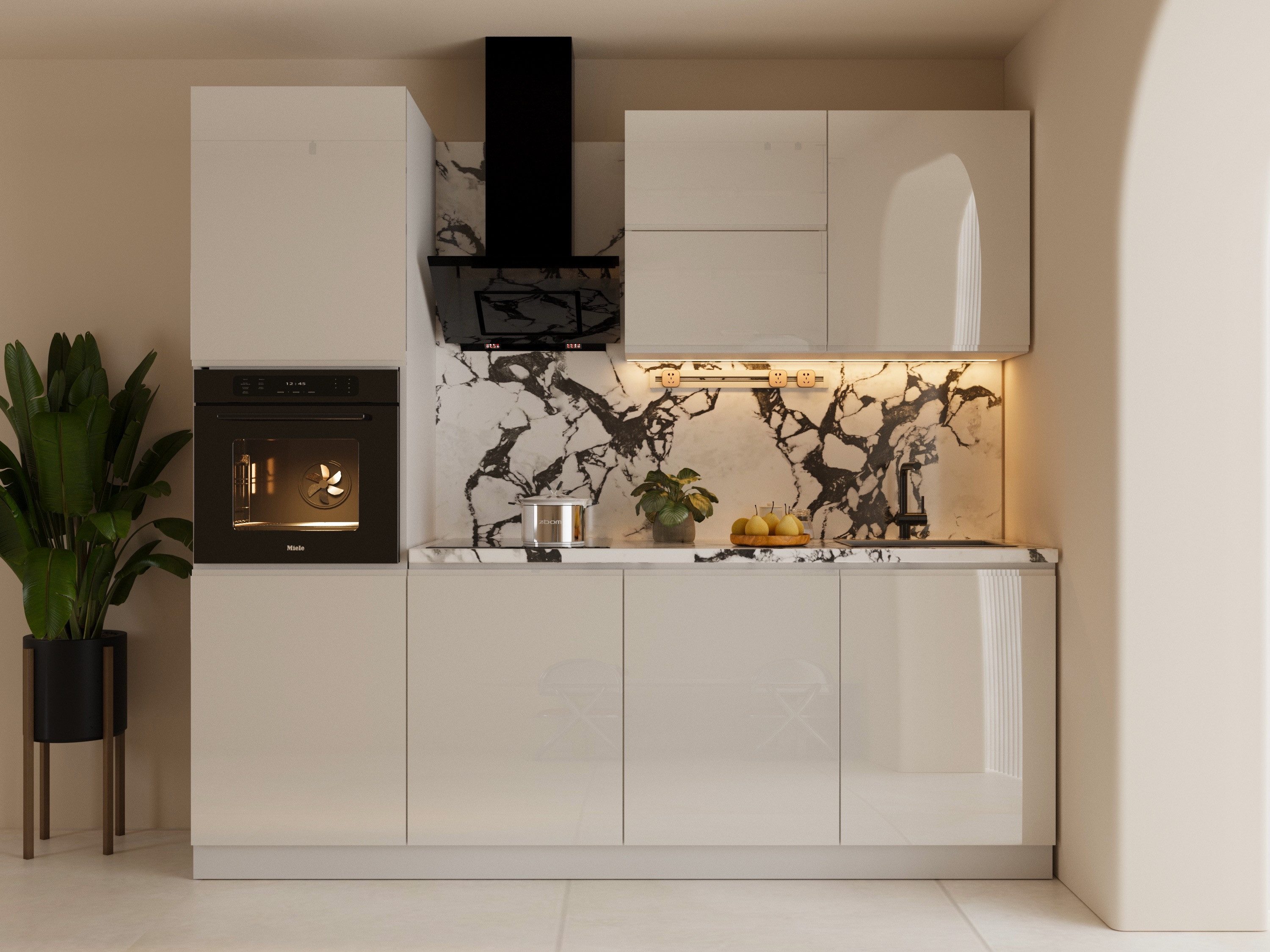 ROYAL24_MARKT Кухниzeile – KU-S04 – Aspen – Kompakte Eleganz in Hochglanz, (Komplett Set), Luxus – Modern – Präzise
