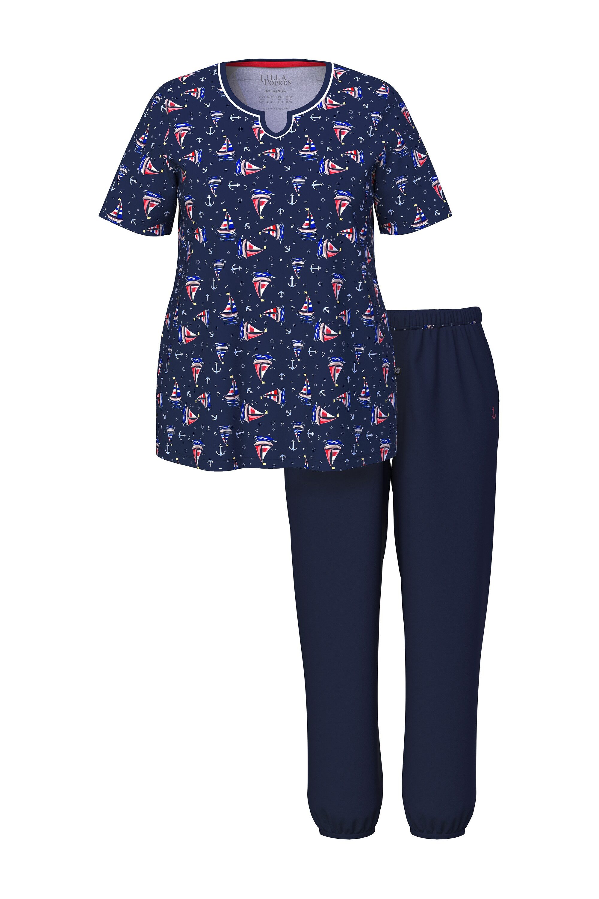 Ulla Popken Pyjama Pyjama Segelboote Tunika-Ausschnitt Halbarm