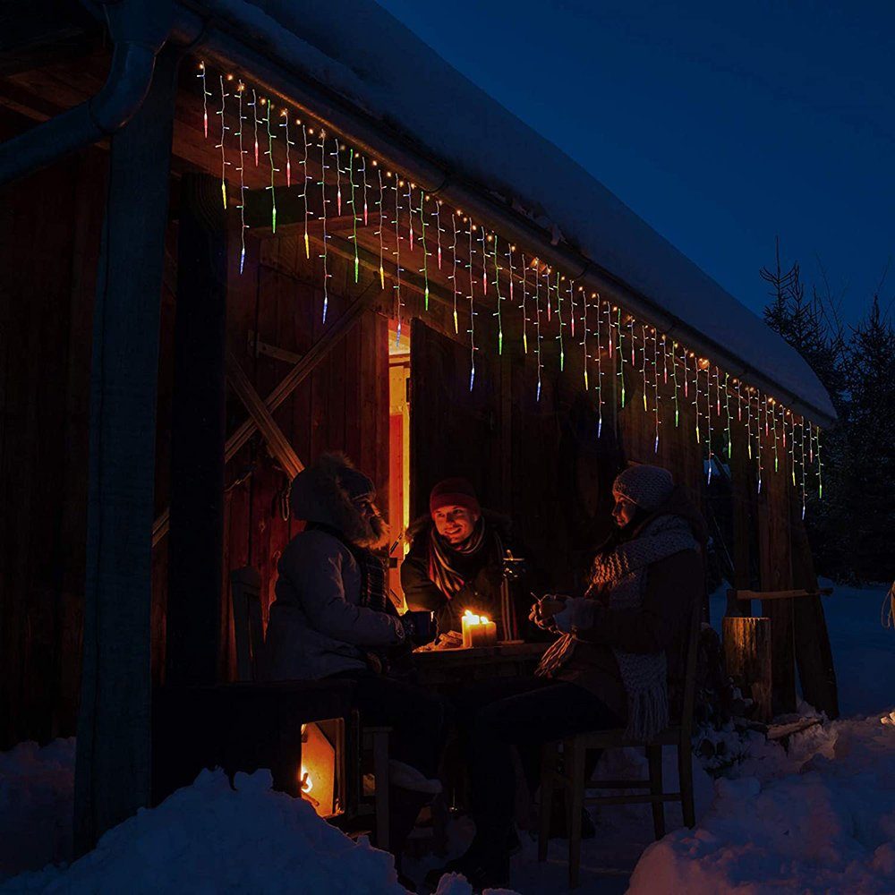 Sunicol LED-Lichterkette 3.5M Eisregen für 8 Geländer Vorbau, Innen Beleuchtung, Außen Party Weihnachtsdek, Mehrfarbig Anschließbar, Fenster, Modi, Wasserdicht, Garten