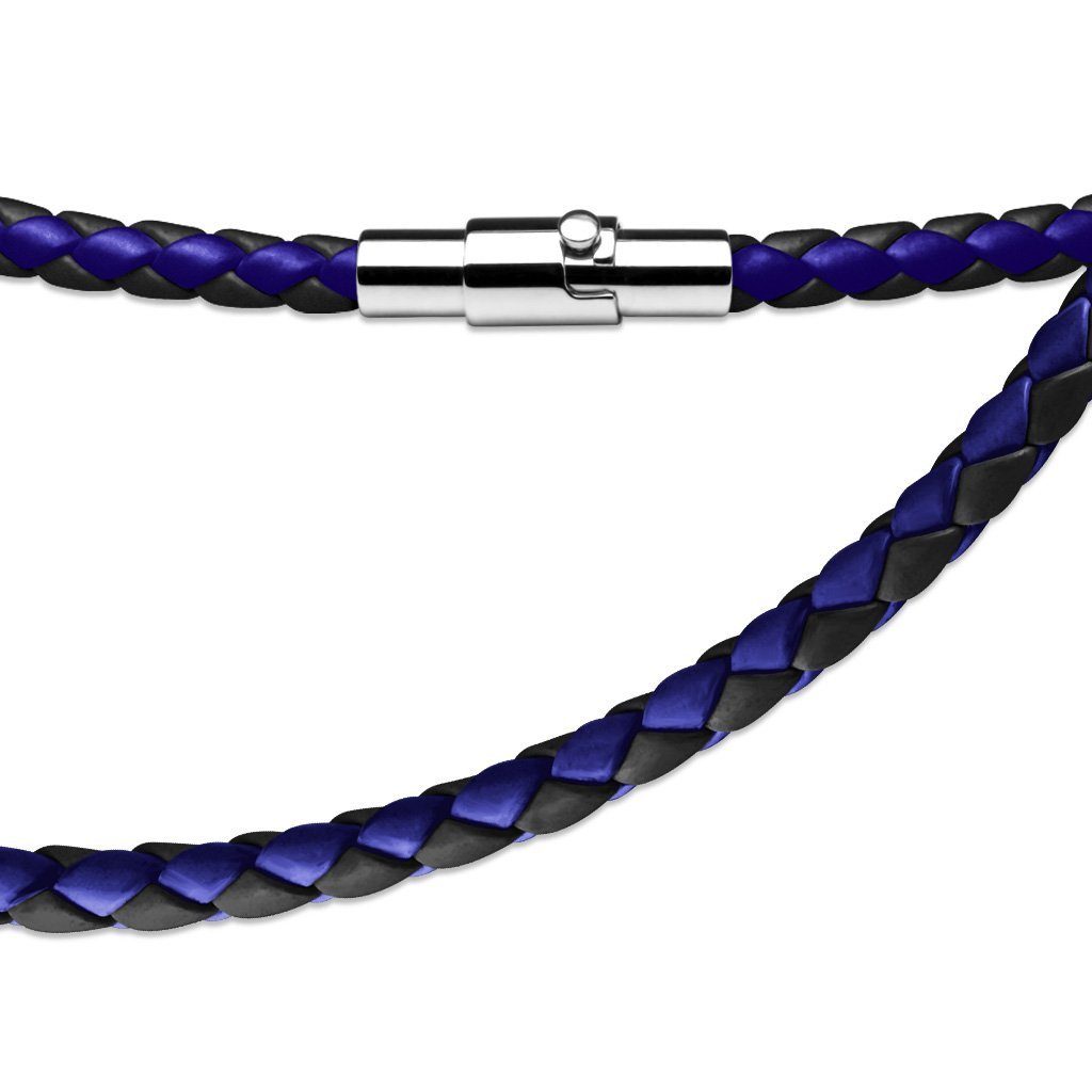 BUNGSA Leder (1-tlg), Halskette Unisex Blau/Schwarz gewebt Kette Necklace Lederband aus