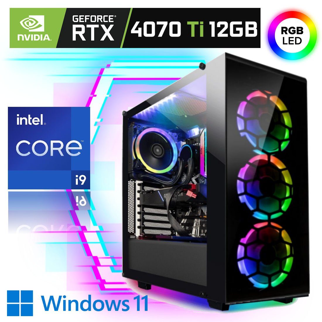 Meinpc Liquid Ultra i9 RTX 4070 Gaming-PC (Intel Core i9 12900K, Nvidia GeForce RTX 4070 Ti 12GB, 32 GB RAM, 2000 GB SSD, Wasserkühlung, Windows 11 Pro, Gamer, Gaming, 240er Wasserkühlung)