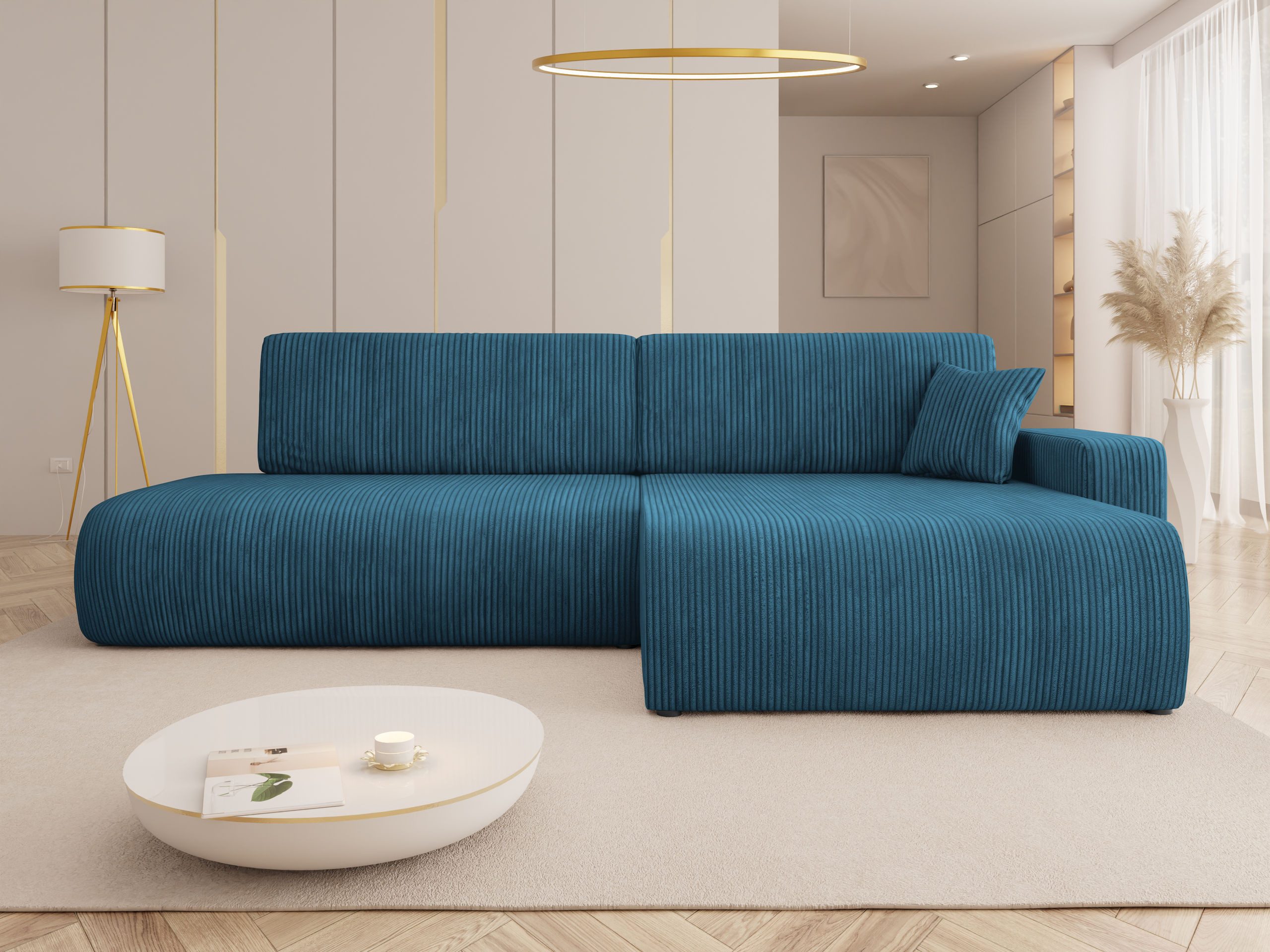 MIRJAN24 Ecksofa Piano O Cord, mit Bettkasten und Schlaffunktion, 262x145x82 cm, Rückenlehne in Form beweglicher Kissen