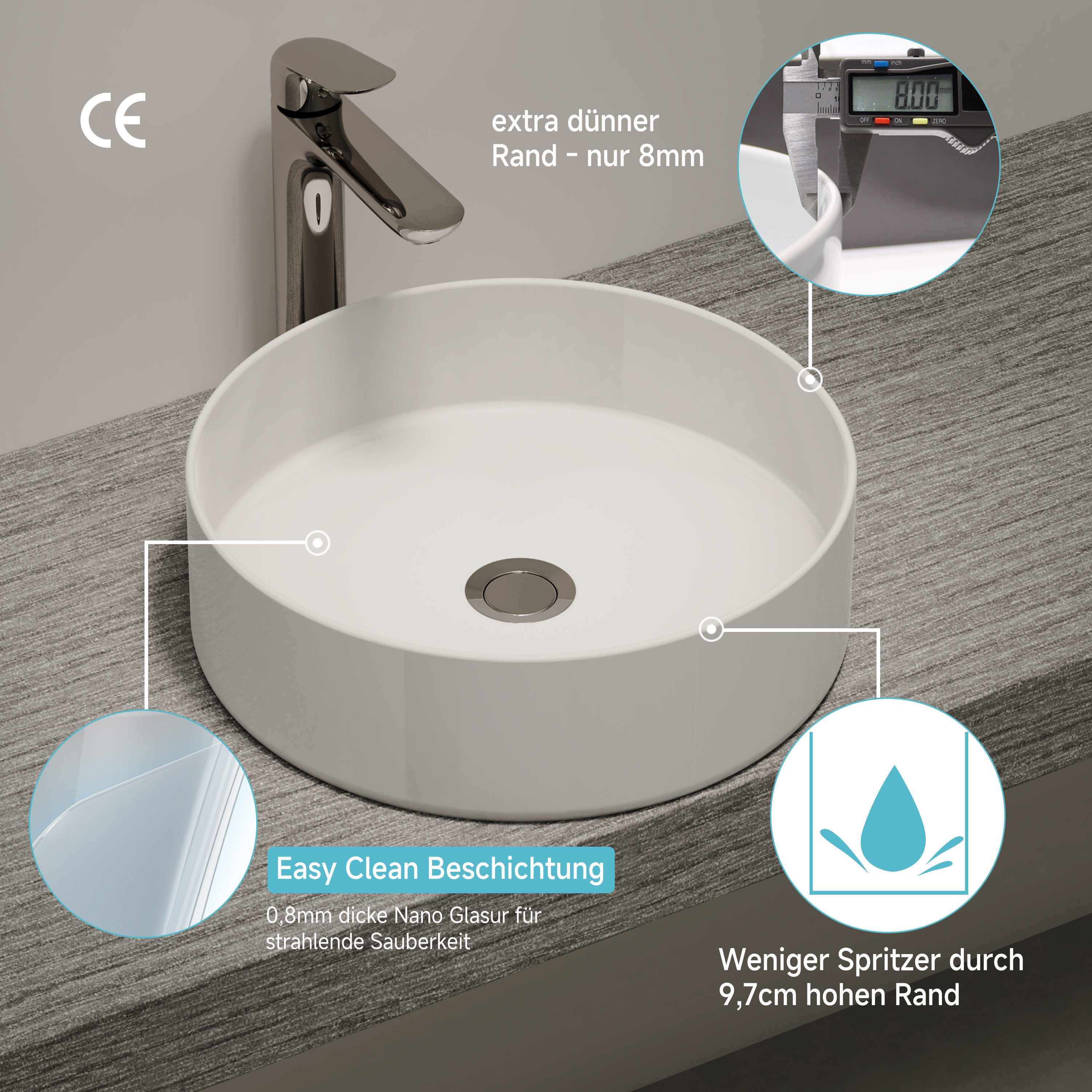 welltime Aufsatzwaschbecken RONDO, NANO Glasur
