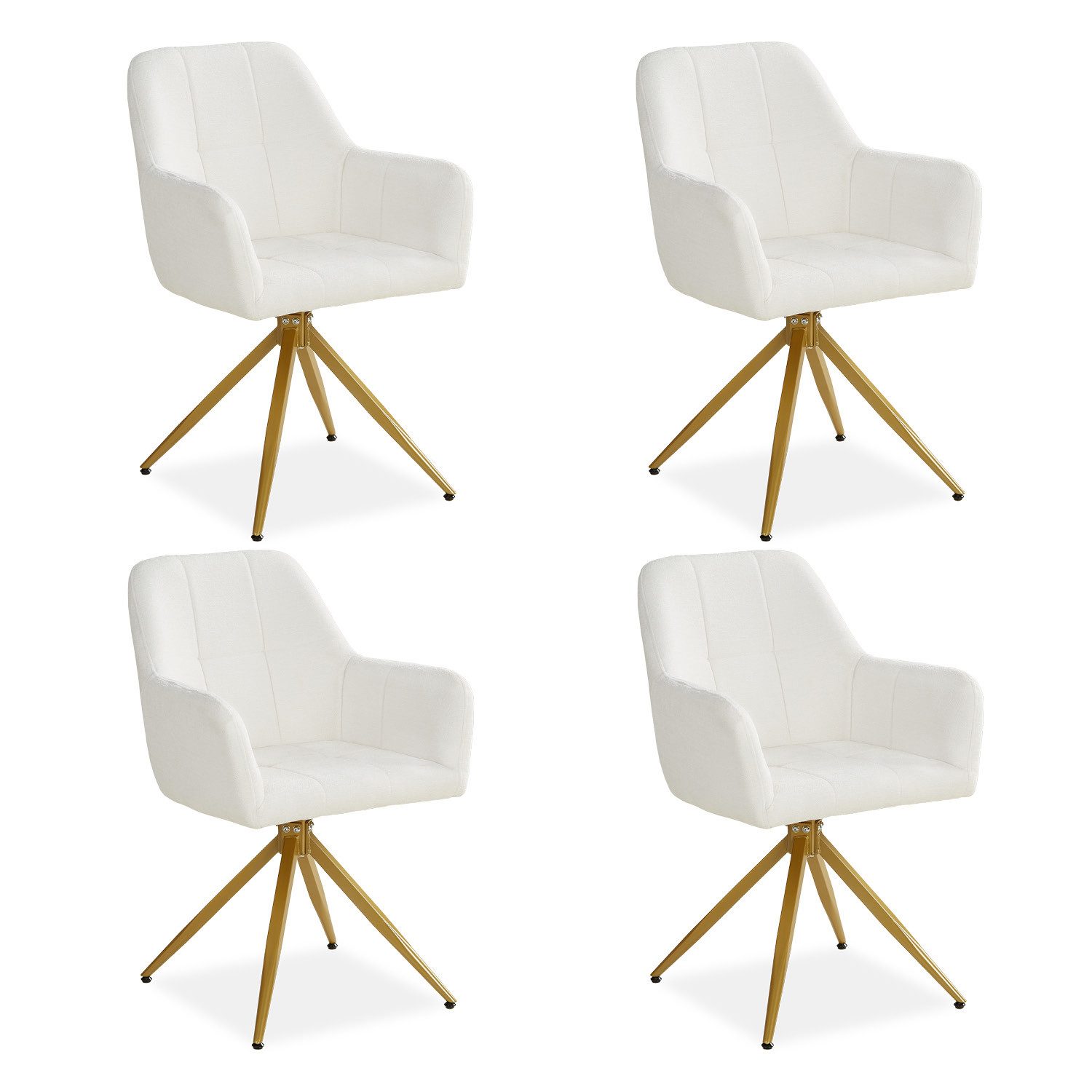 Homestyle4u Armlehnstuhl Esszimmerstuhl Bouclé Drehbar Beige Gold Esstisch Wohnzimmer (4er Set, 4 St), drehbar, Teddystoff/Teddyplüsch, für Esstisch, Essstuhl
