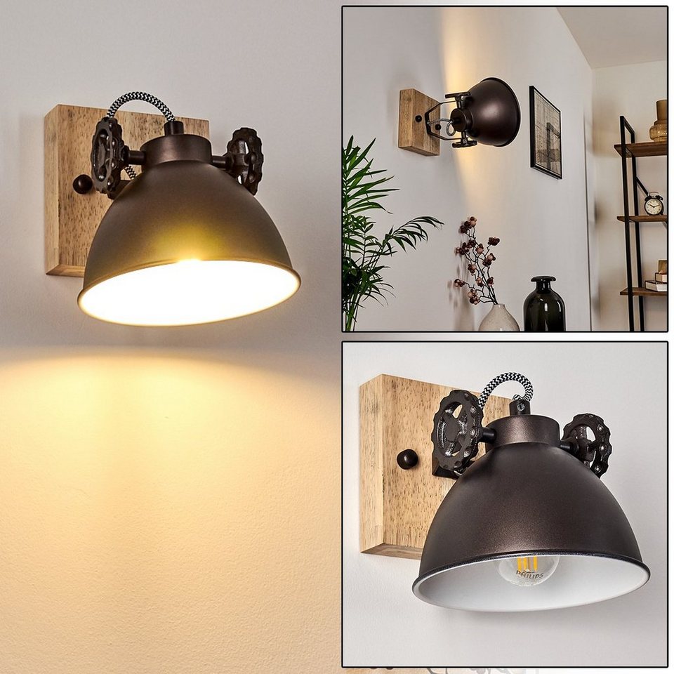 hofstein Deckenleuchte »Mot« Wandlampe aus Metall und Holz in  Schwarz-Braun/Natur, ohne Leuchtmittel, mit verstellbarem Strahler, 1xE14,  Retro/Vintage Design