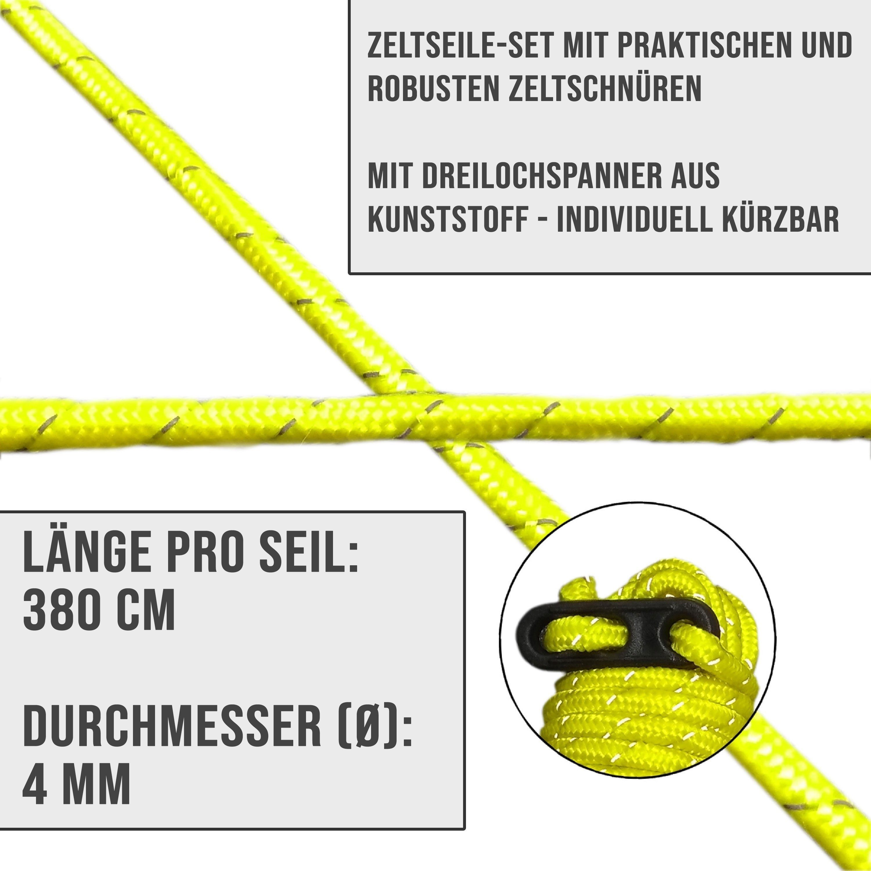 ToCi 12x Zelt-Abspannseil Ø4mm Nylon Zeltschnur Zeltleine Spannleine 3,8m Abspannleine