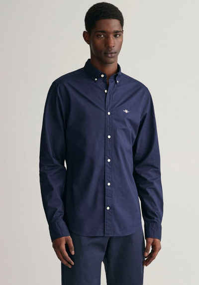 Gant Langarmhemd Slim Fit Popeline Hemd leichte Baumwolle strapazierfähig pflegeleicht mit klassischer Logostickerei auf der Brust