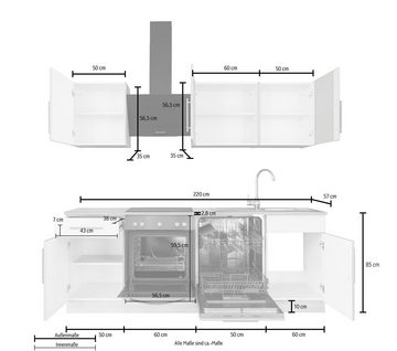 wiho Küchen Küchenzeile Cali, mit E-Geräten, Breite 220 cm