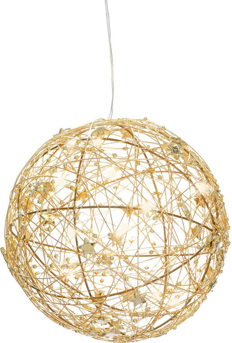 Creativ light Dekokugel Metalldraht-Kugel mit LED-Beleuchtung (1 St), dekoriert mit kleinen Sternen, mit Timerfunktion