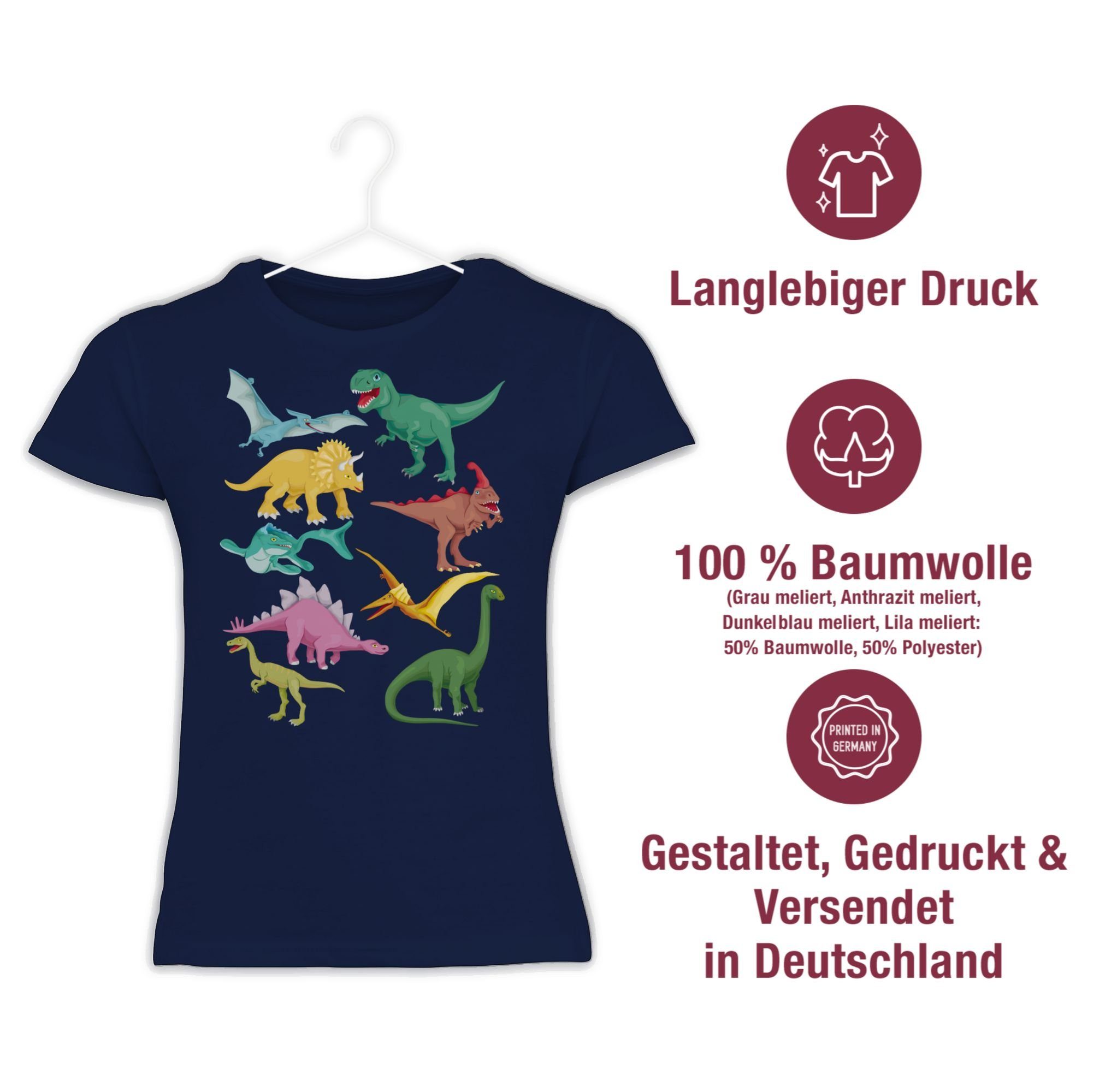 Shirtracer Animal T-Shirt 3 Dinos Dunkelblau Print Tiermotiv