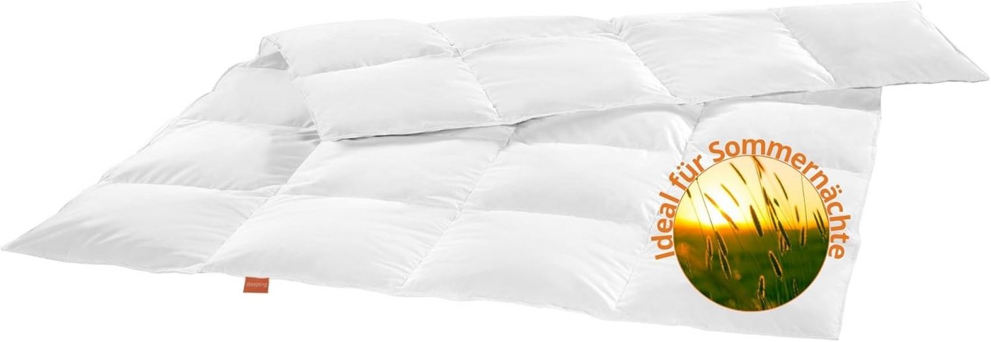sleepling Daunenbettdecke ultraleichte und dünne Sommerbettdecke, Füllung: 100% Daunen und Federn, Bezug: 100% Baumwolle, Größen: 135x200 & 155x220, feuchtigkeitsregulierend, weniger schwitzen