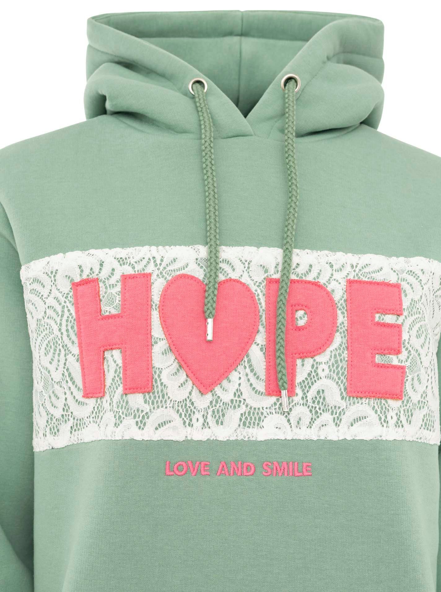Zwillingsherz Hoodie "HOPE Spitze" Kapuze mit Kordel, Motiv mit Spitze, elastische Bündchen – Bild 5 von 5