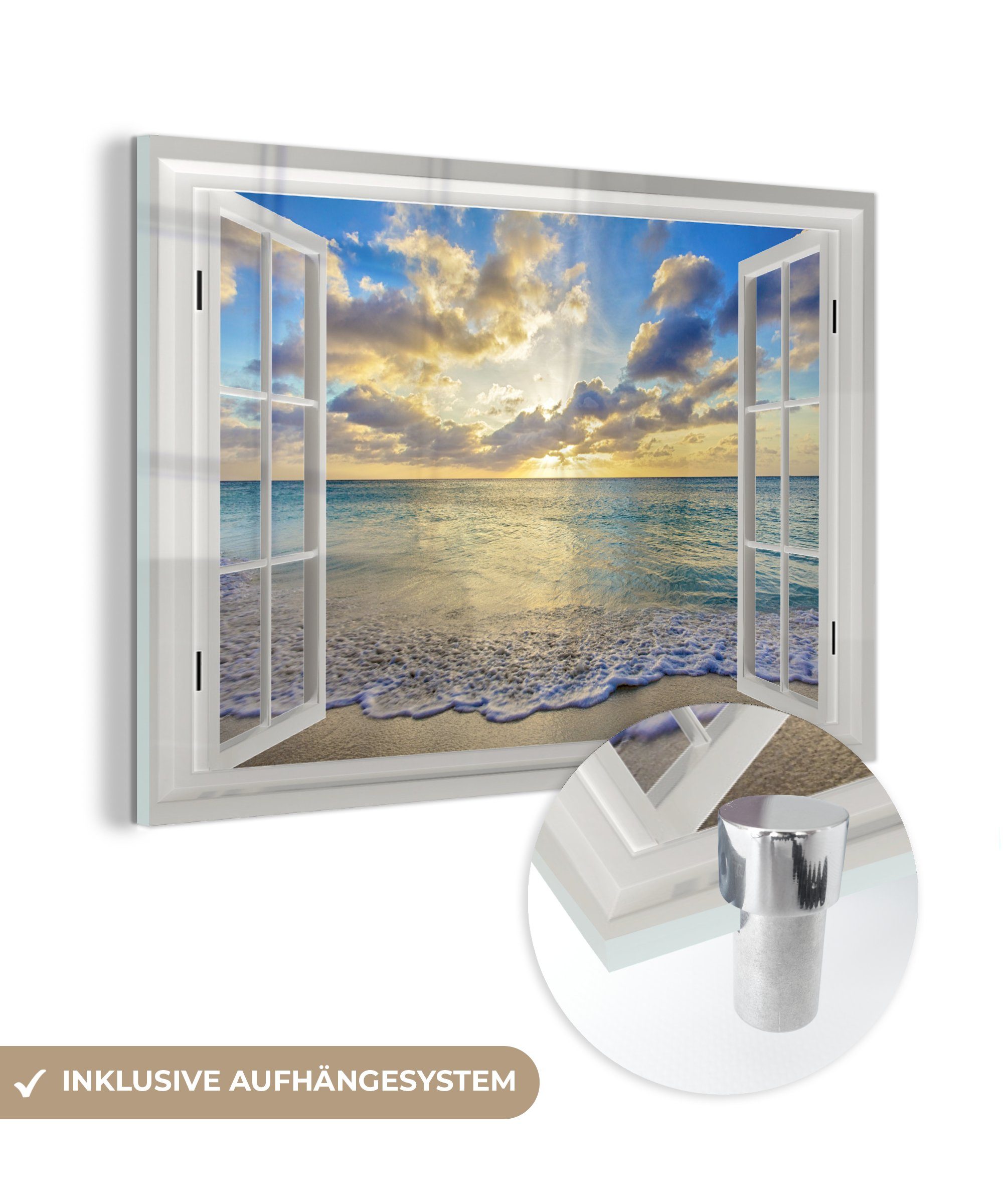 Wandbild - auf Glas Meer, - Glas MuchoWow Foto (1 - Wasser Bilder Acrylglasbild - auf Wanddekoration St), Glasbilder - Aussicht