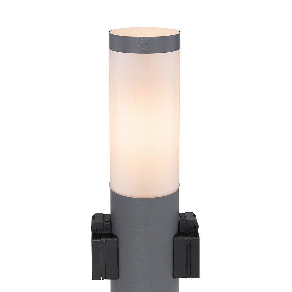 Sockelleuchte Außen 2 Steckdosen etc-shop LED inklusive, Leuchtmittel Außen-Stehlampe, mit Warmweiß, Edelstahl LED