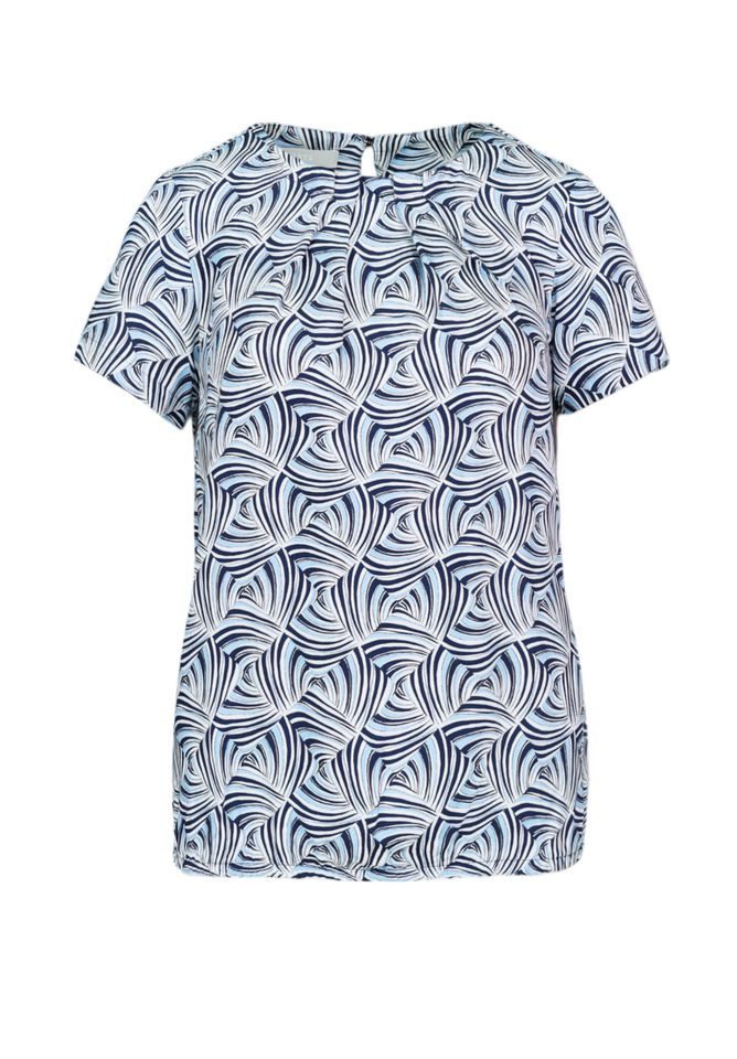 Kurzarmbluse – Damen Kurzarmbluse mit Allover-Print und Faltendetails