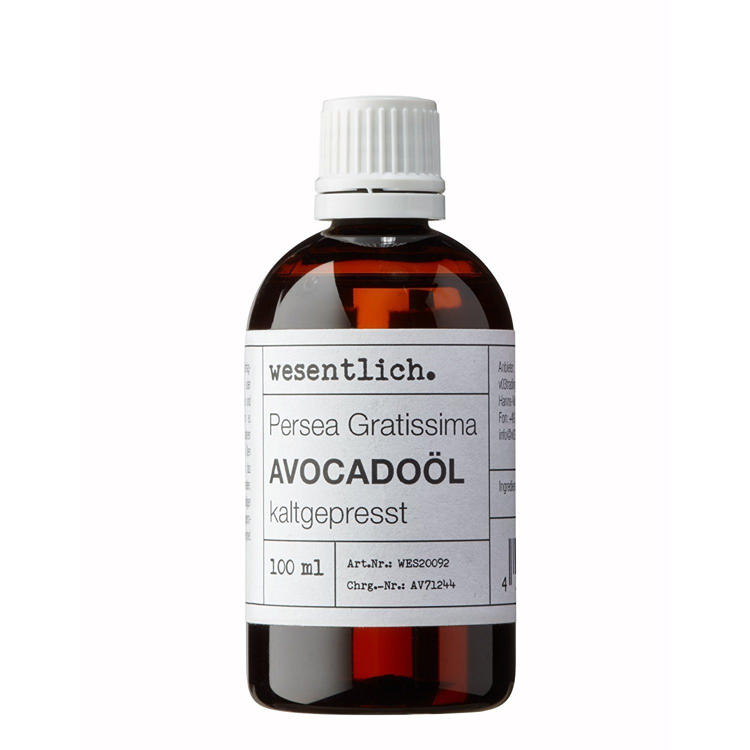 Öl wesentlich. - Körperöl von kaltgepresst reines (Persea Gratissima) Avocadoöl wesentlich. (100ml) 100%