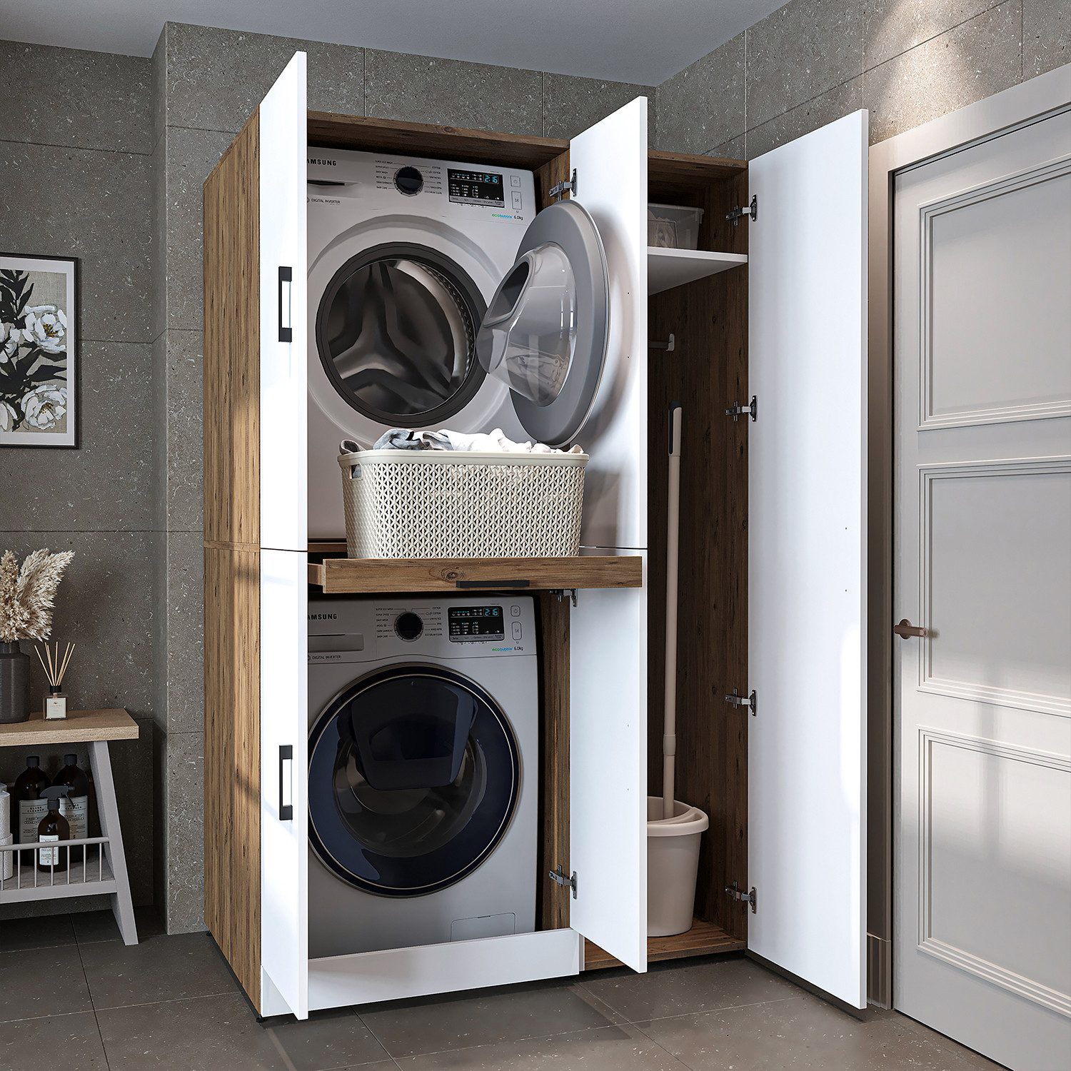 Roomart Waschmaschinenumbauschrank Roomart Dora - 115 (Waschmaschinenschrank DORA für Trockner & Waschmaschine in 4 Farben)
