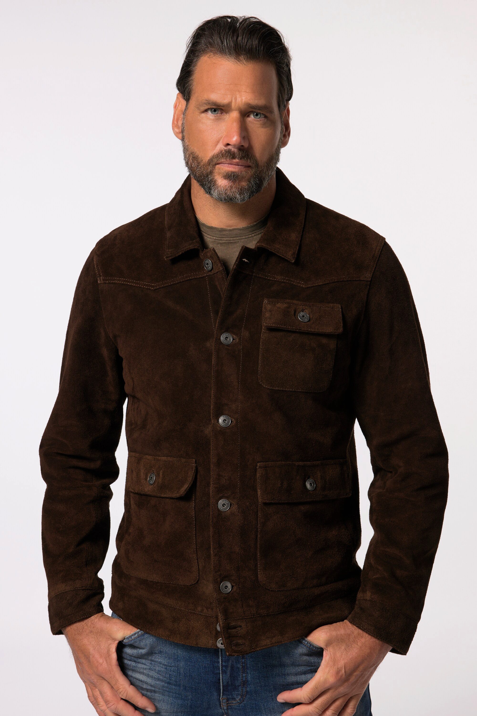 Lederjacke JP 1880 Lederjacke Leder Veloursleder Hemdkragen