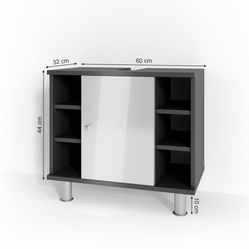 Vicco Waschbeckenunterschrank Fynn, Anthrazit/Weiß, 60 x 54 cm (1-St)