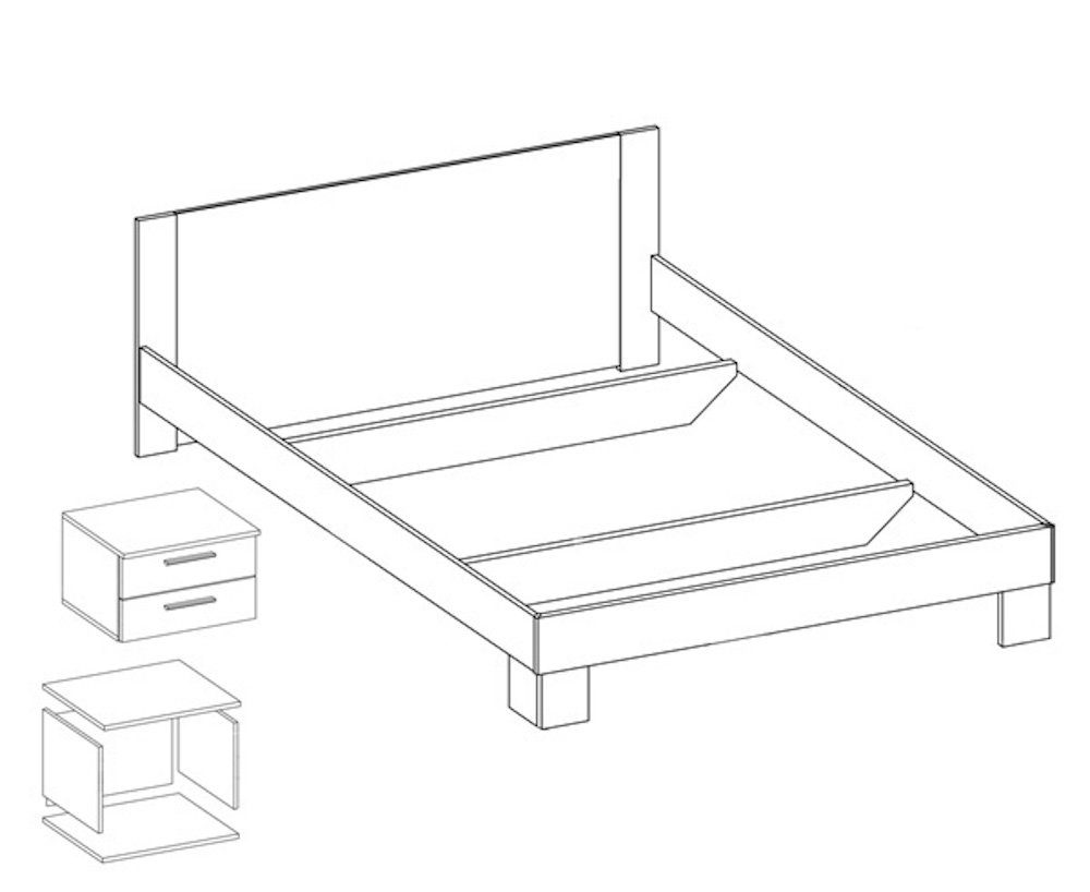 Feldmann-Wohnen Schlafzimmer-Set und (Set, Nachtkonsolen), Doppelbett aus: Bestehend 200 x geräumig, cm - 3-tlg., - 160 2 einem VERA