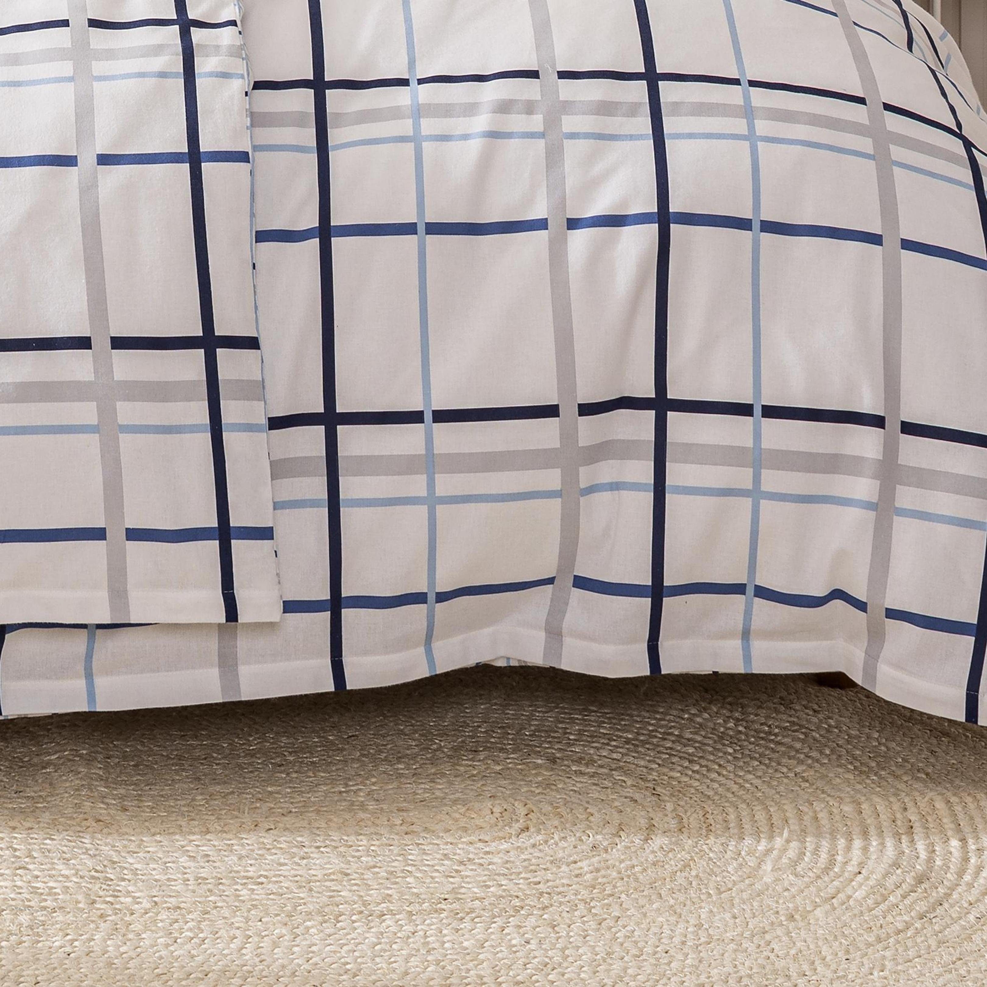 MTOnlinehandel Bettwäsche Maritime Käptn Karo, 100 % Baumwolle in Biber/ Flanell, weiß blau grau, Biber, 3 teilig, kariertes Design in Blautönen, ideal auch als Partnerbettwäsche