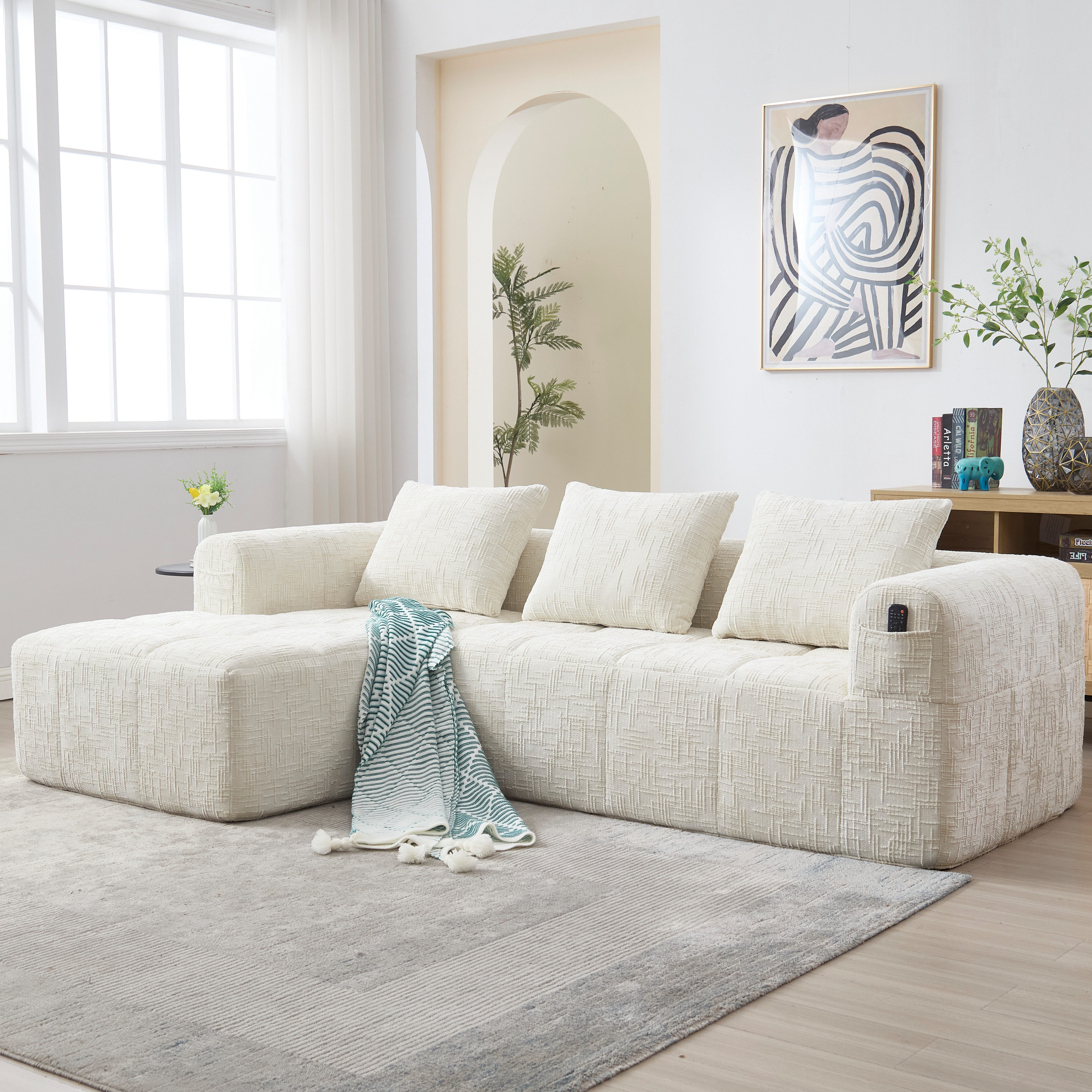 muvano Ecksofa Sektionssofa L-Sofa Chenille-Sofa mit Chaiselongue modulares Sofa, 3-Sitzer 250cm