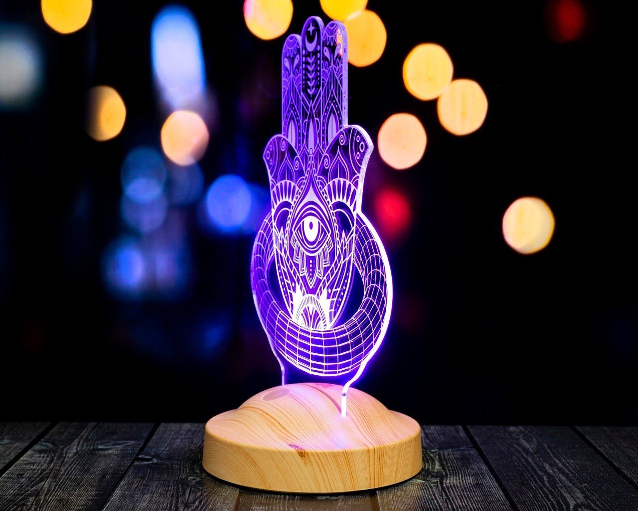 LED Freund, LED LED Muslimischen Nachttischlampe für Geschenk Geschenkelampe integriert, 6 Deko Hamsa Nachtlampe fest Islamistische Farben, Lampe