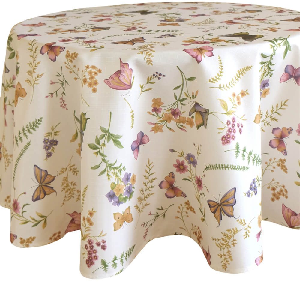matches21 HOME & HOBBY Tischdecke Tischdecke EMELIE Schmetterlinge & Blumen Polyester rund Ø 150 cm (1-tlg), Pflegeleicht & waschbar bei 30 °C