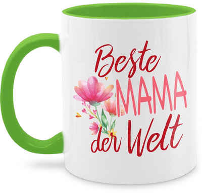 Shirtracer Tasse »Beste Mama der Welt Blumen - Muttertag Kaffeetasse - Tasse zweifarbig«, Keramik, Mama Geschenk Teetasse