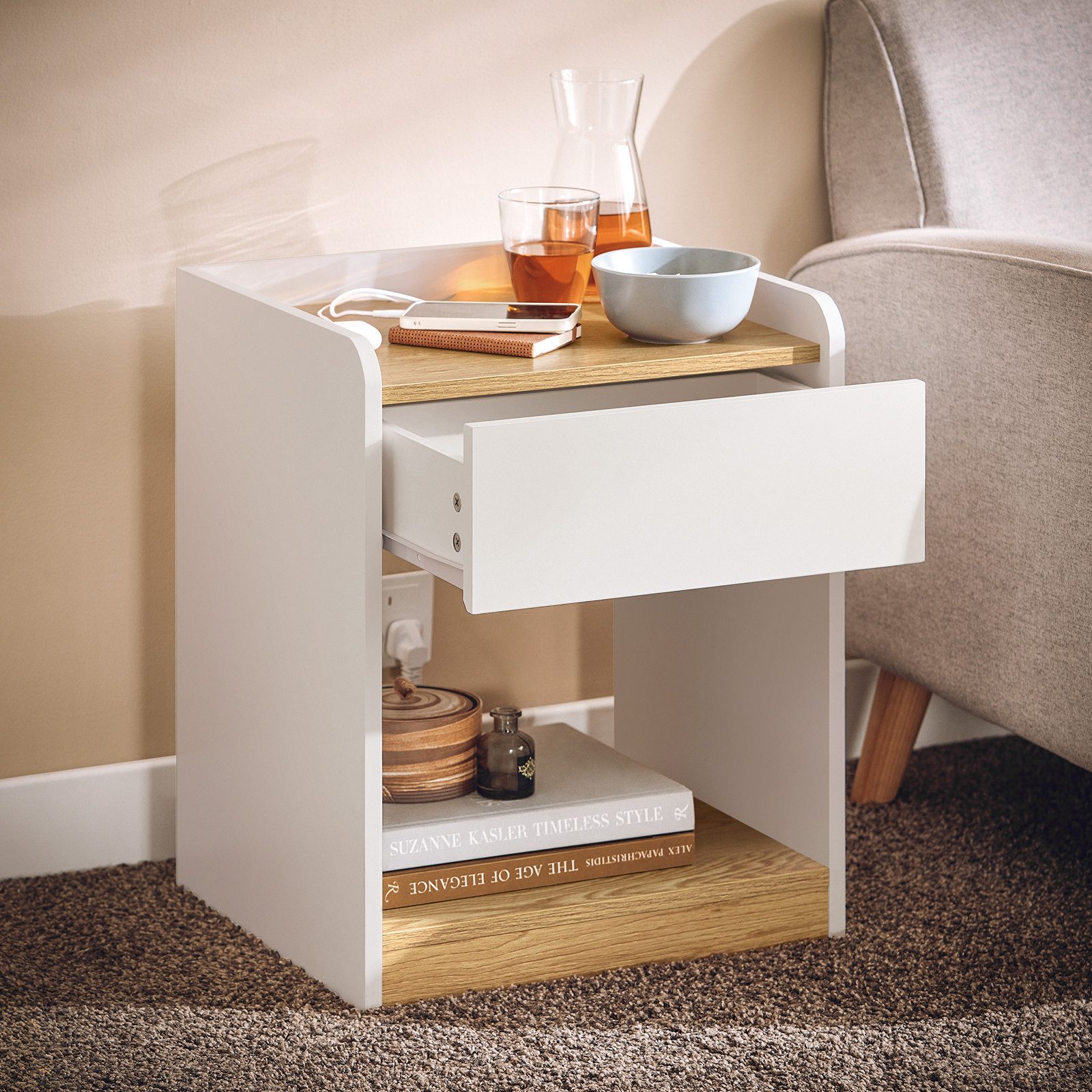 SoBuy Nachttisch FBT128, Beistelltisch Boxspringbett Sofatisch Nachtschrank schmal Nachtkommode