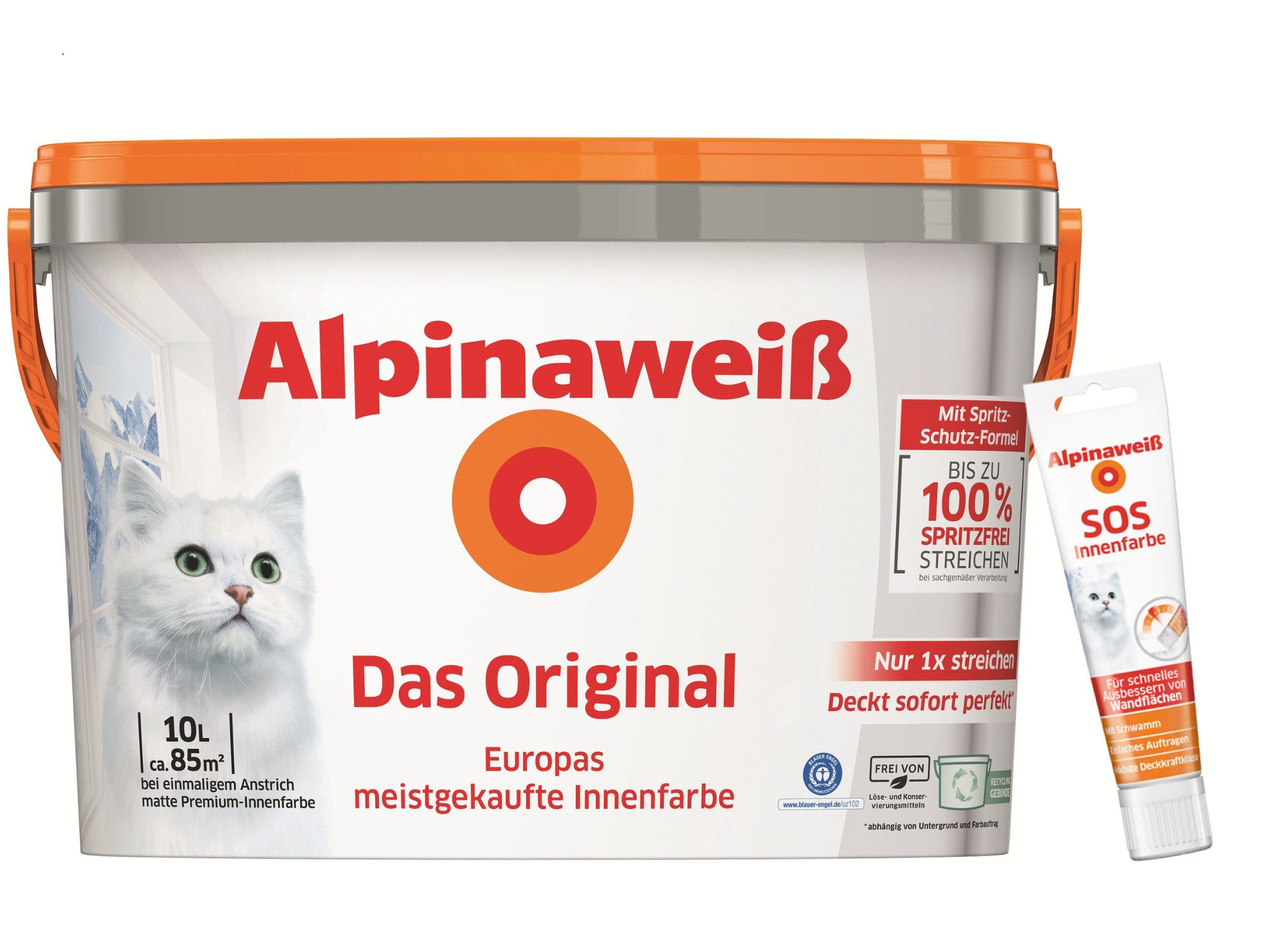 Alpina Wandfarbe - SET - Alpinaweiß Das Original – inkl. SOS Innenfarbe