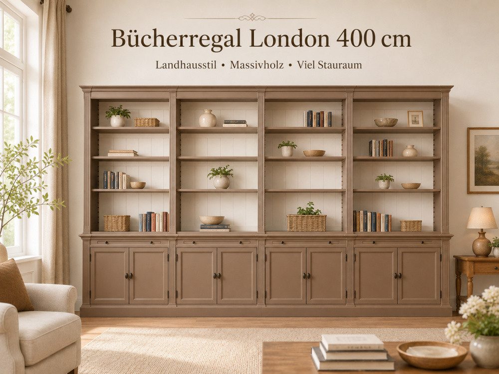 Wohnpalast Bücherregal Bücherschrank London 400 cm - mehrteilig Bücherregal im Landhausstil